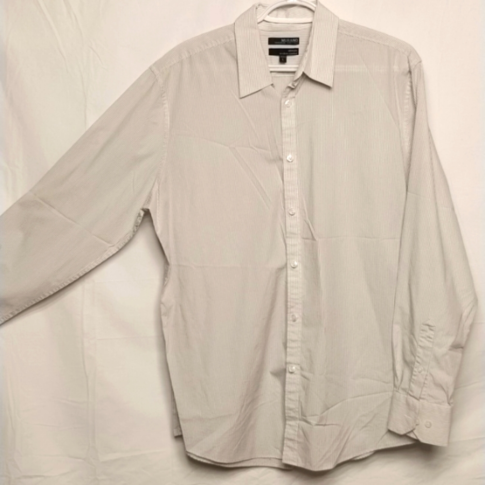 Murano large white black striped long sleeves dress shirt for men